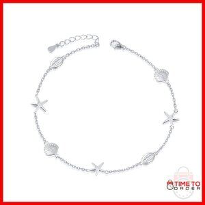 925 Sterling Silver Ankle Bracelet Adjustable 8.6-10.6 Inch Beach Design